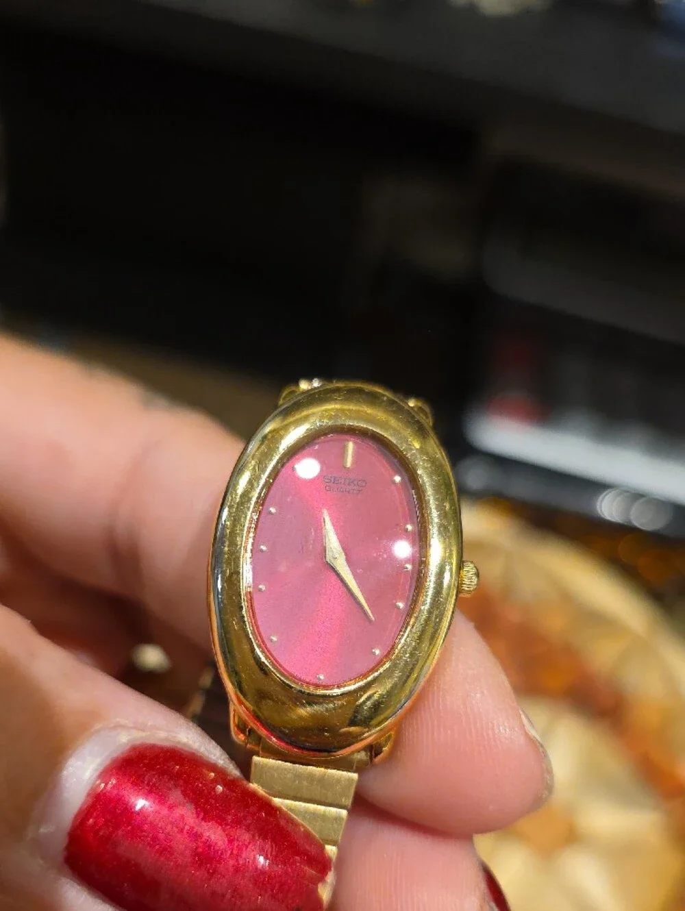 Seiko Women's Gold Tone Watch with Pink Dial